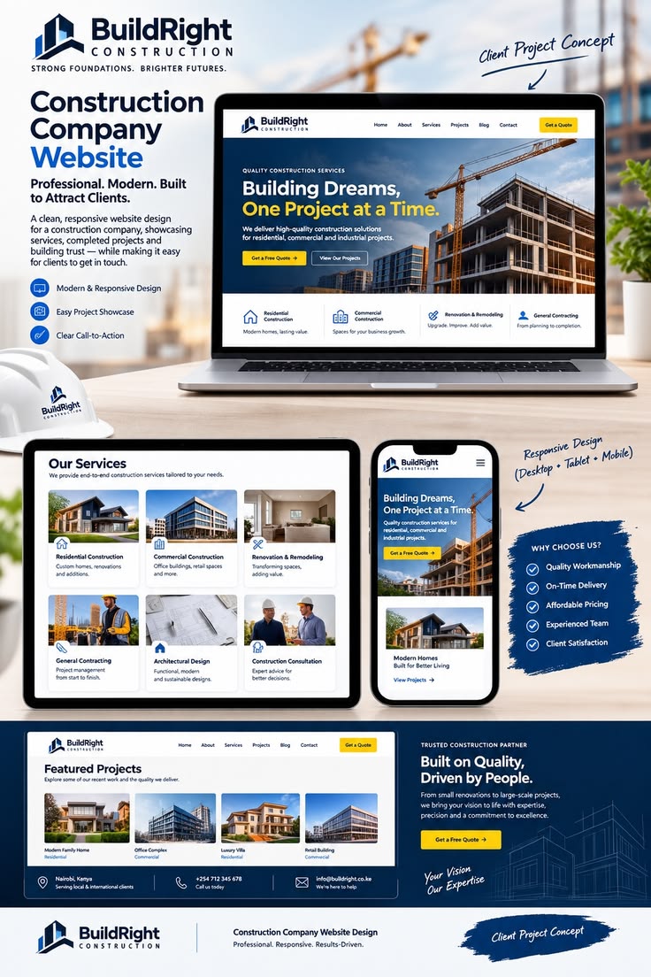 Construction Company Website Design   Professional WordPress Website for Builders Contractors