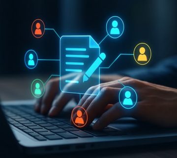 Digital Document Management And Collaboration Concept With Glowing Icons Over Laptop Backgrounds   JPG Free Download Pikbest 360x320